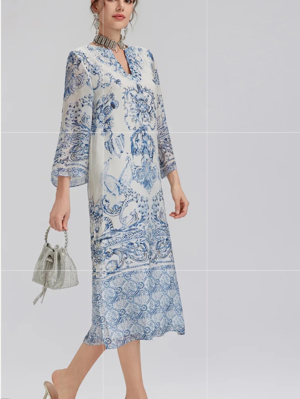 Rich Radi Q’s Silk Italian Floral Printed V-Neck Dress Size 2X New Without Tags